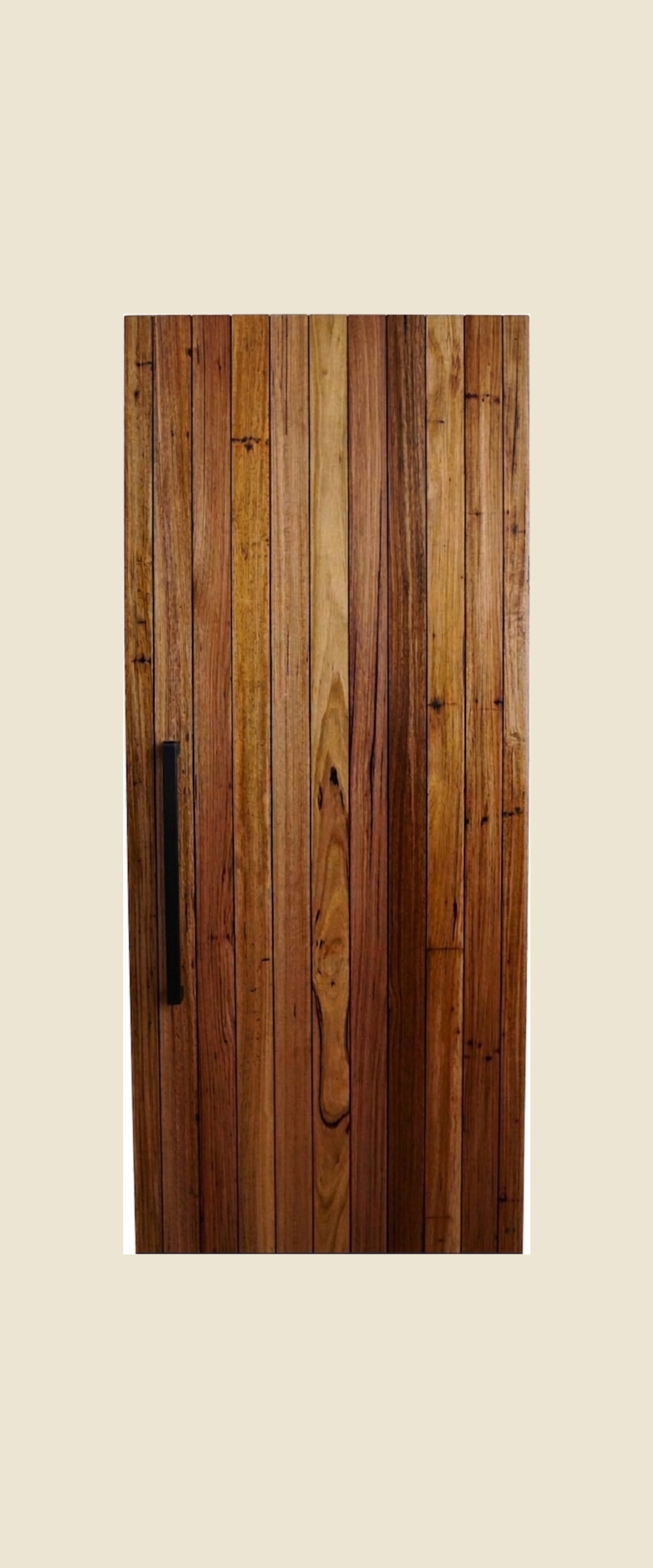 NORTH architectural timber entrance door, vertical lining boards, Wormy Chestnut